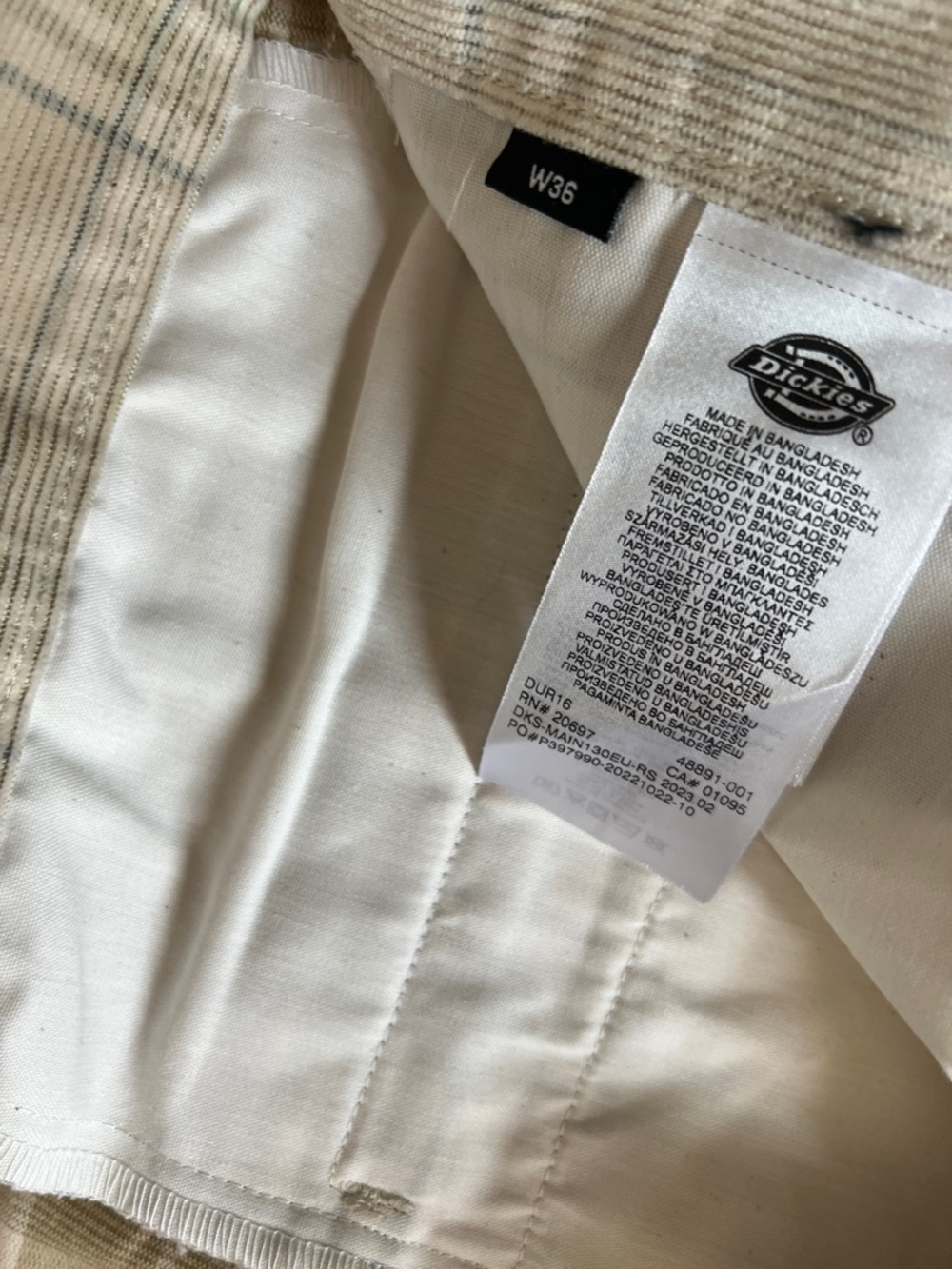 Dickies Men's Cream Plaid Chino Pants - Picture 2 of 6